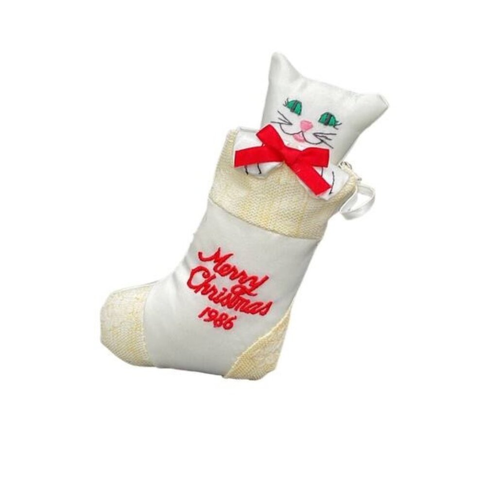 Vintage 1986 Cat in Stocking Ornament Christmas 5"